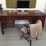 Vintage Schreibtisch Holz Glas Braun 0