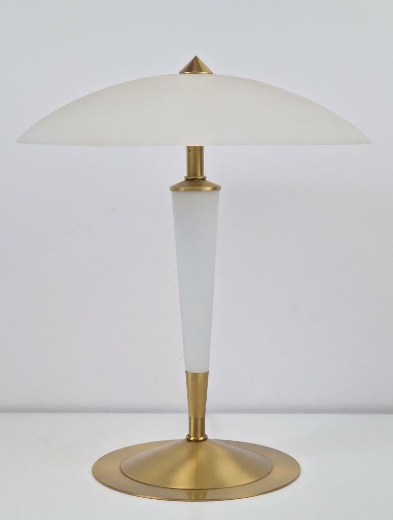 Vintage Tischlampe Milchglas Messing Weiß 1