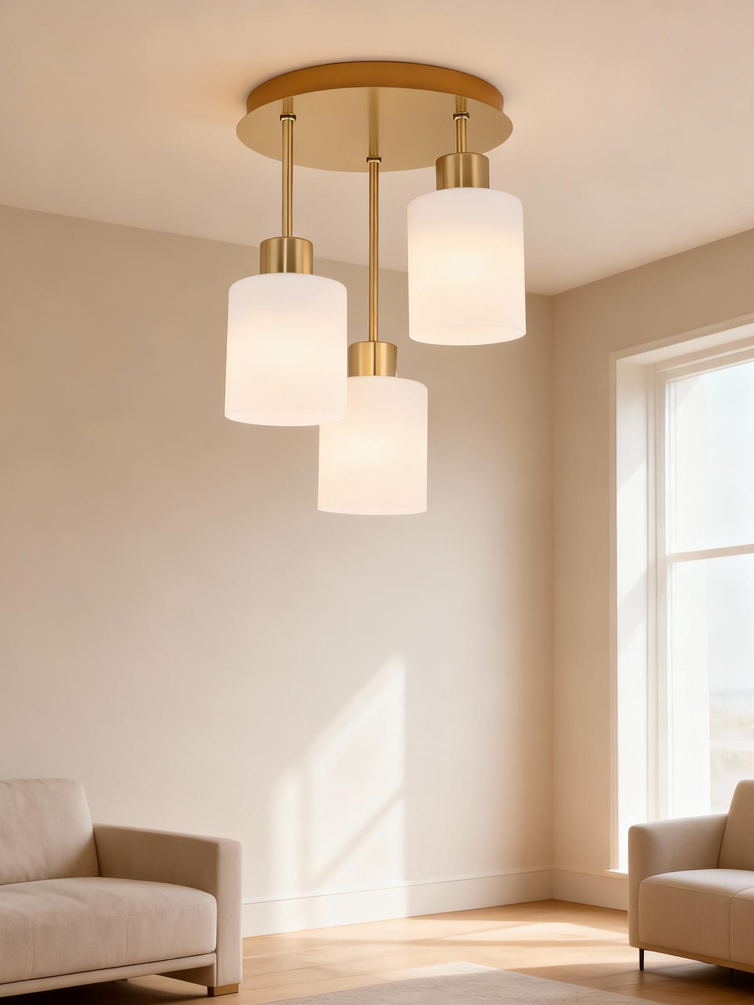 3-Fllammig Polley Pendelleuchte Gusseisen Milchglas Gold 2