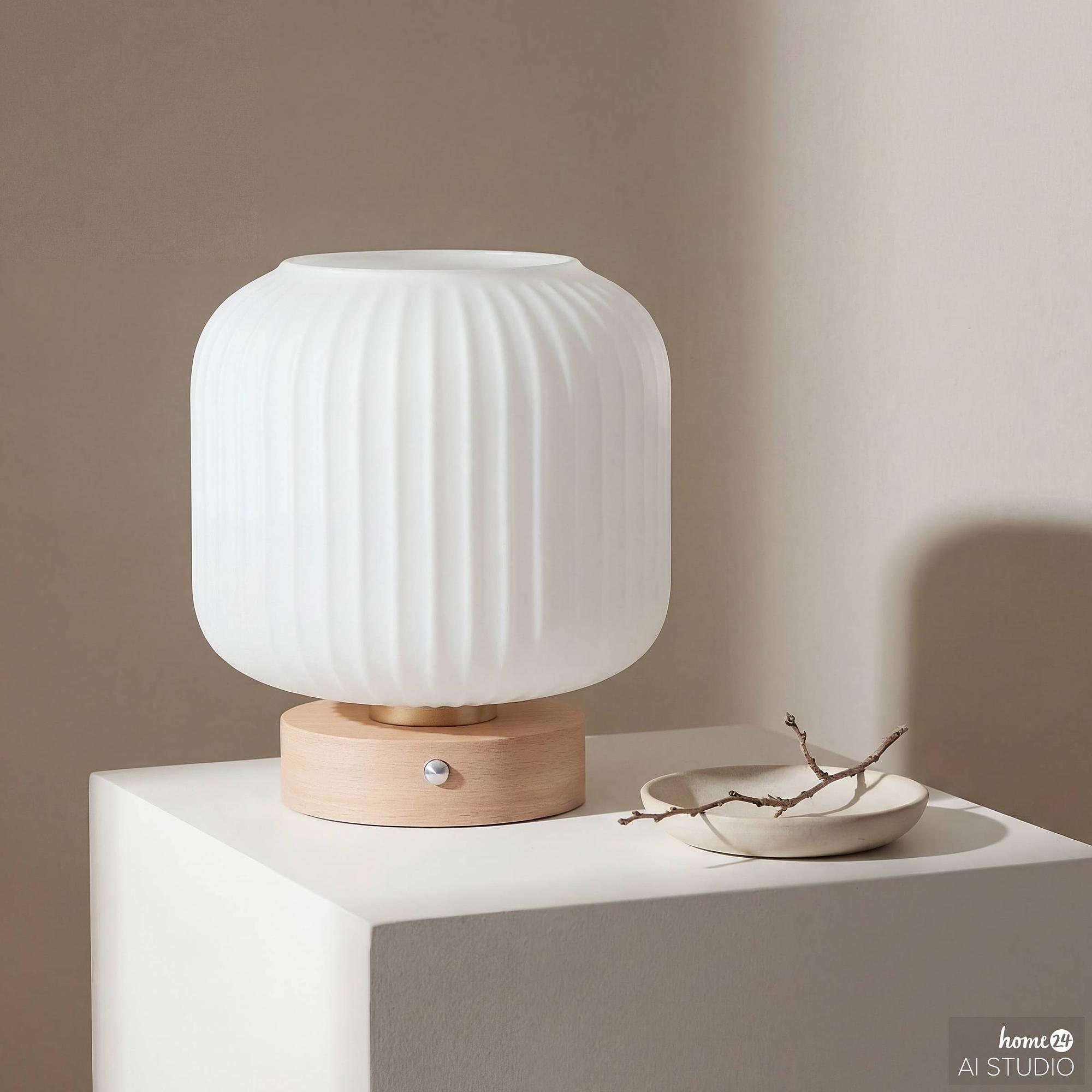 Marl Akku-Tischleuchte Opalglas Pinie Massiv Weiß 3