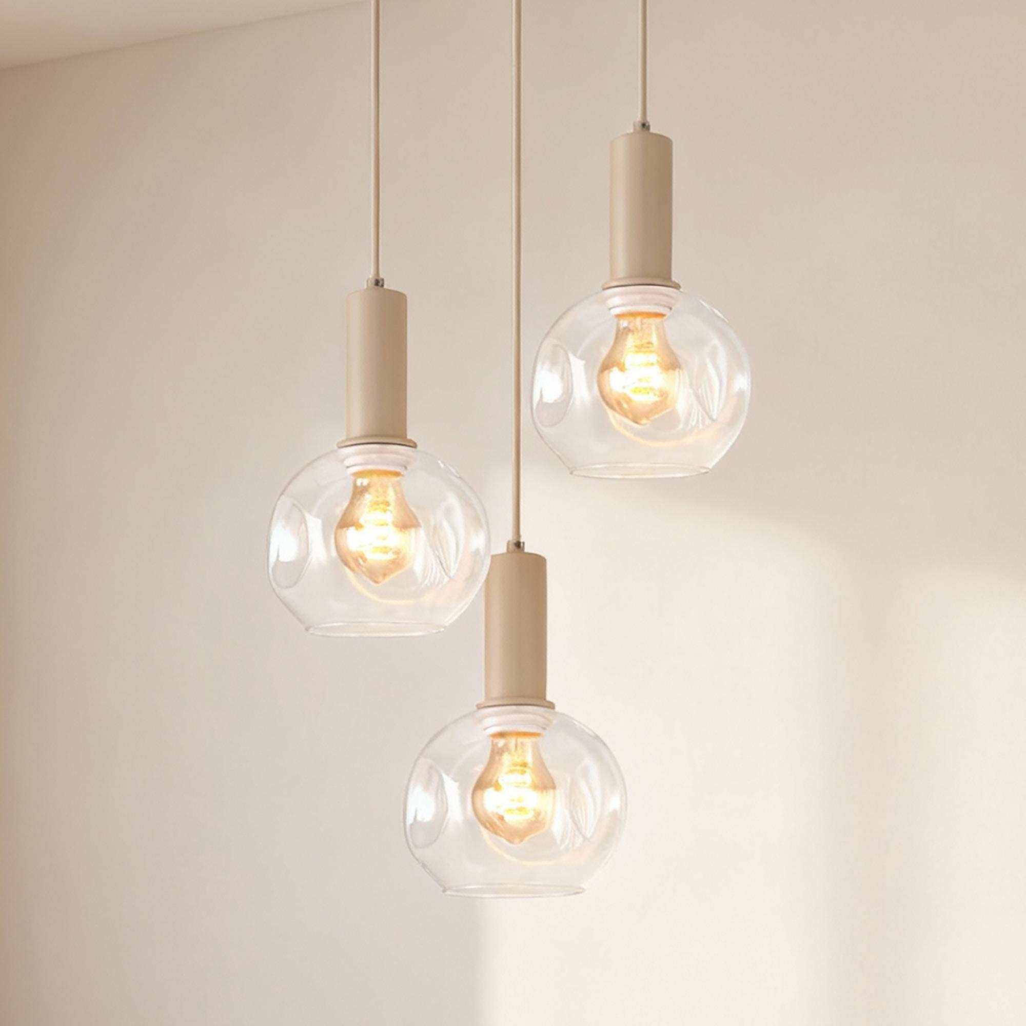 3-Flammig Bilman Pendelleuchte Gusseisen Klarglas Beige 0