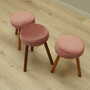 3x Vintage Hockern Holz Samt Rosa 1960er Jahre 2