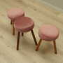 3x Vintage Stools Wood Velvet Pink 1960s 2