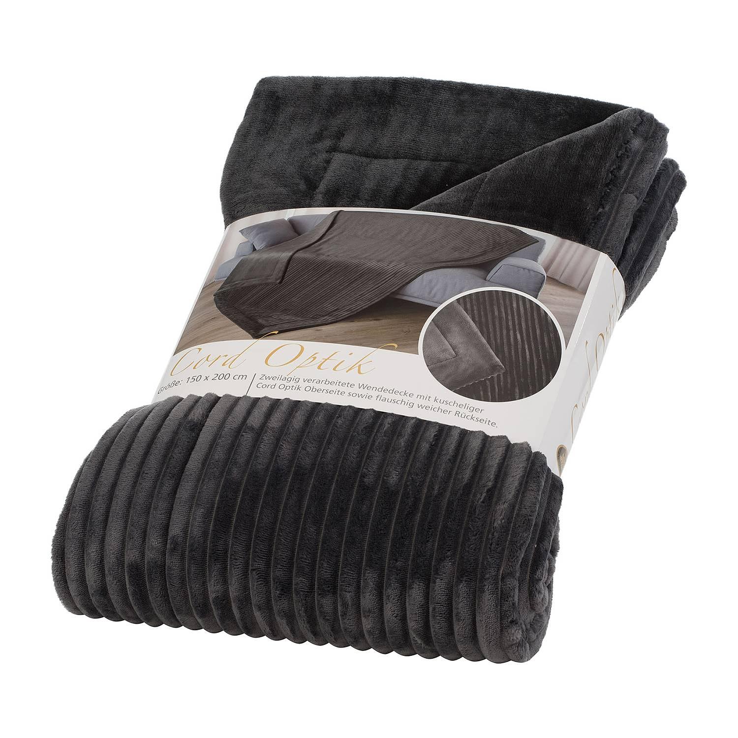 Plaid Cord Decke Webstoff Anthrazit 3