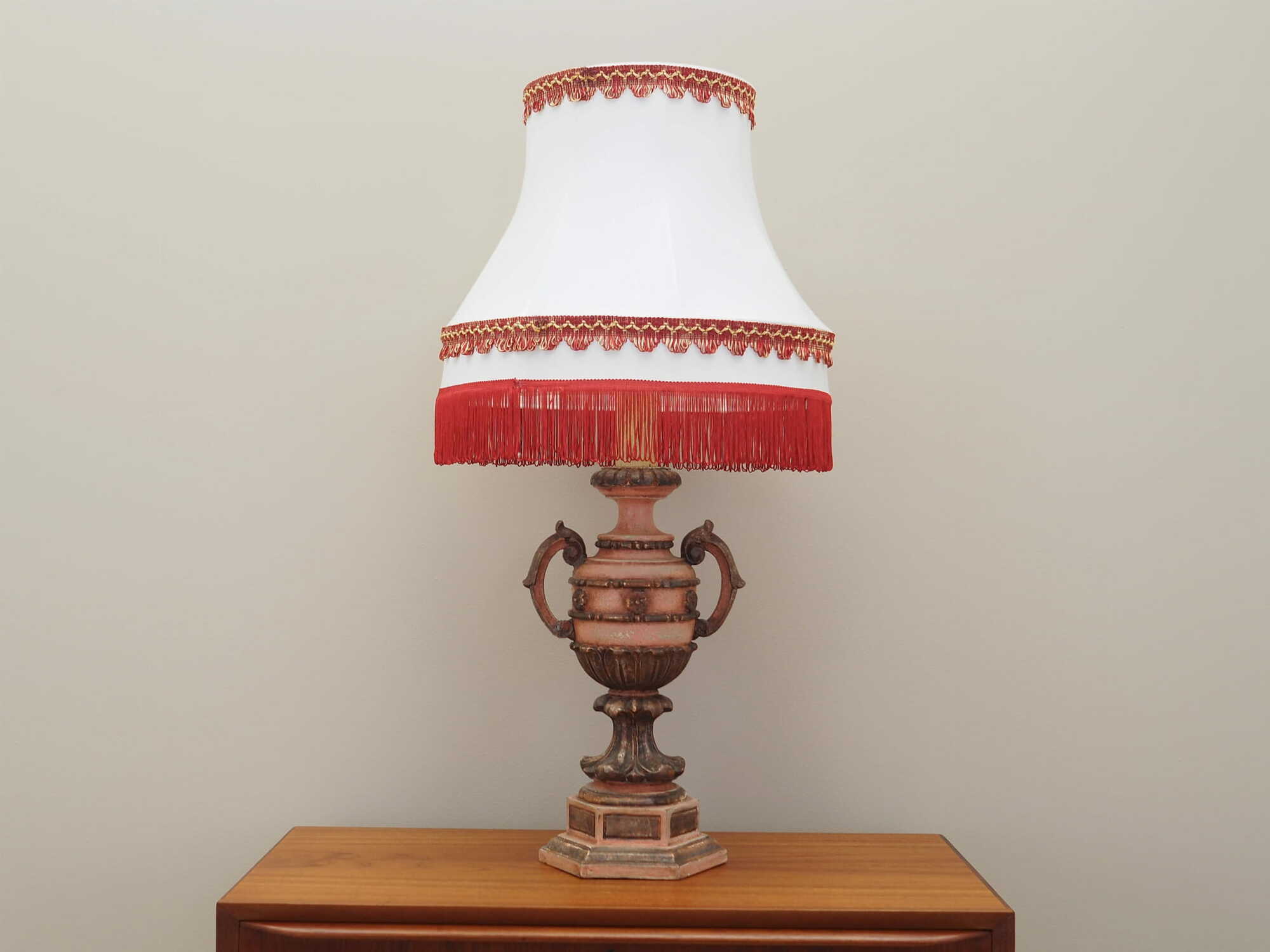 Vintage Tischlampe Keramik Textil Mehrfarbig 1970er Jahre 1
