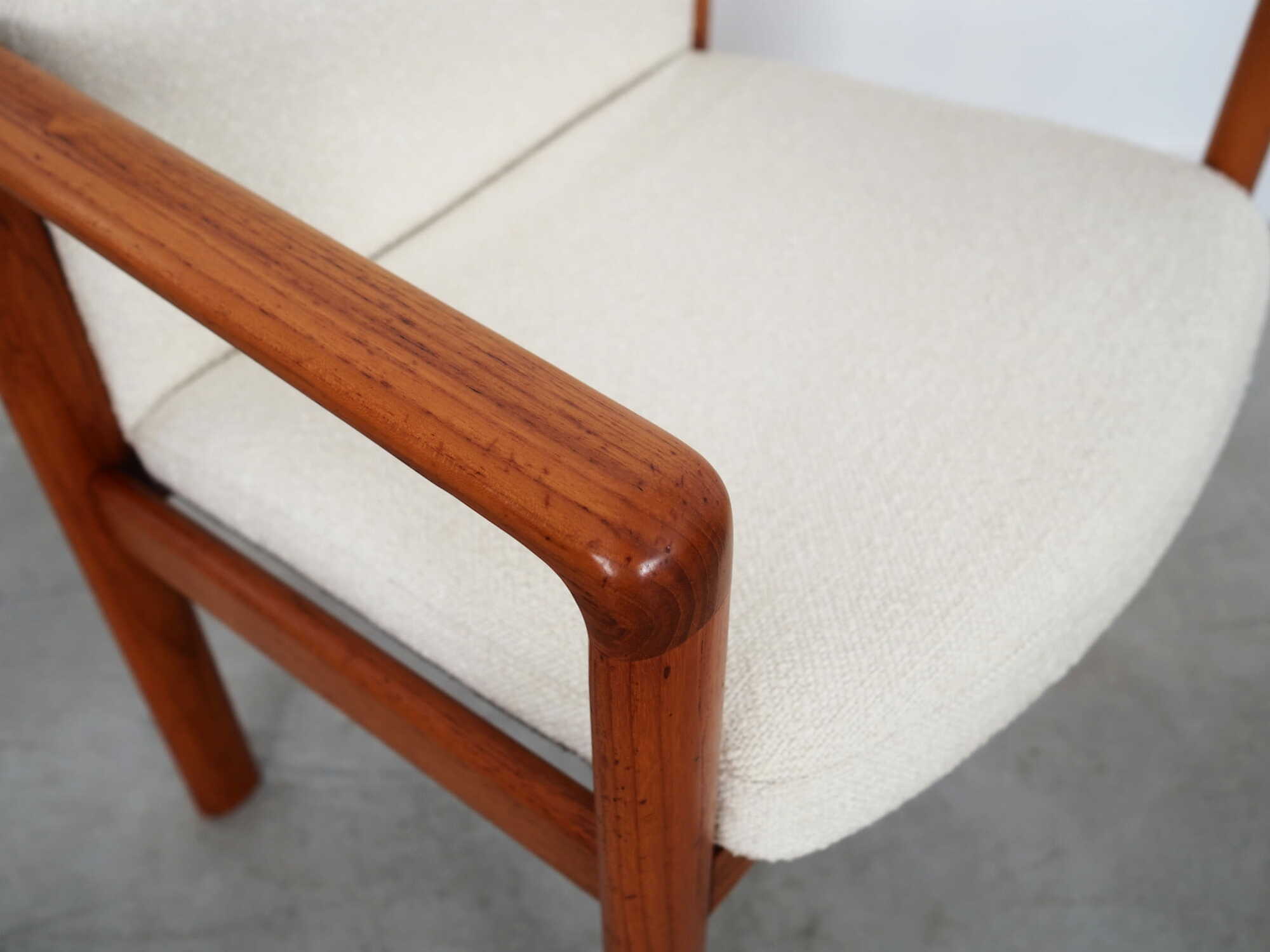 Vintage Chair Teak Wood Textile White 1970s 9