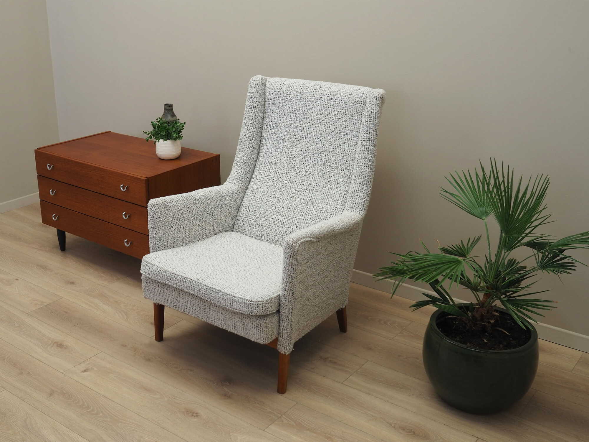Vintage Sessel Holz Textil Grau 1960er Jahre 2