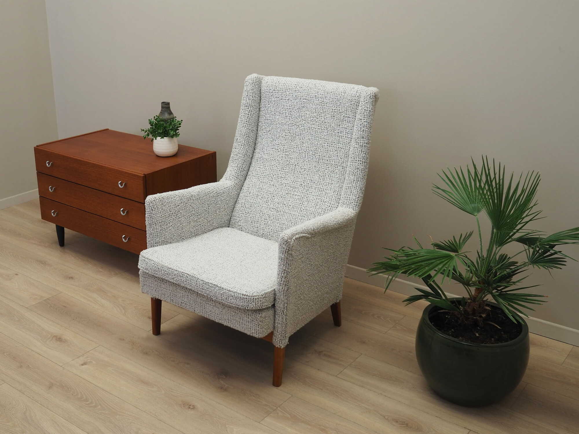 Vintage Armchair Wood Textile Grey 1960s 2