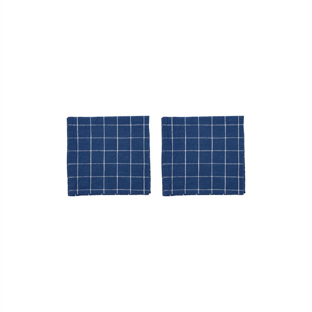 2x Grid Serviette Bio-Baumwolle Blau Kariert 0