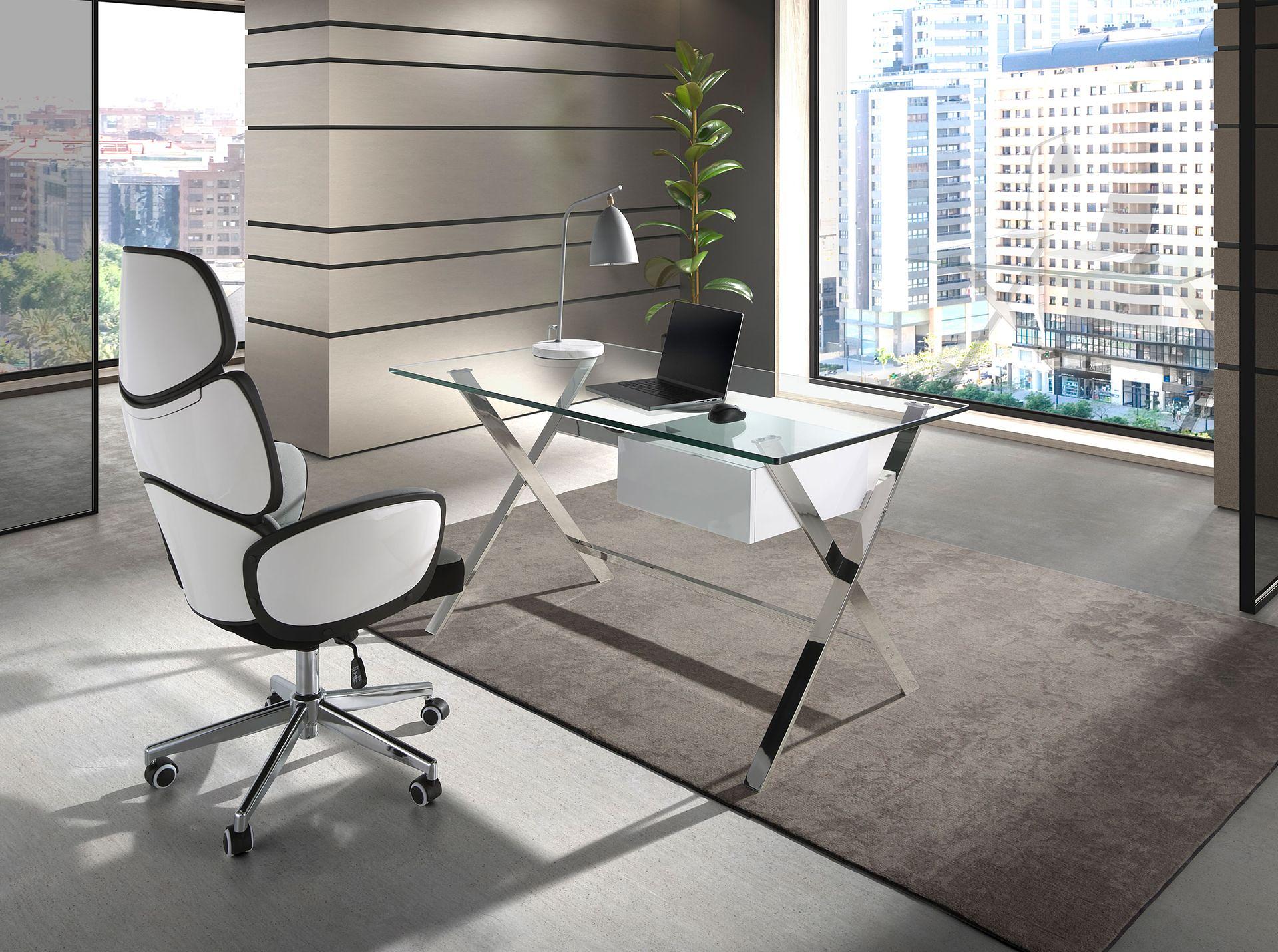 4142 Swivel Office Chair Light Grey White Glossy 3