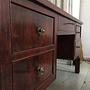 Vintage Schreibtisch Holz Glas Braun 1