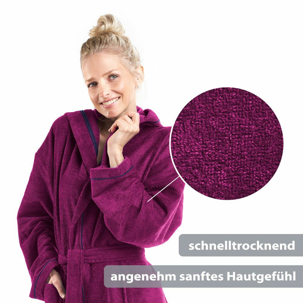 Unisex Baumwoll-Bademantel mit Kapuze Beere Medium 2