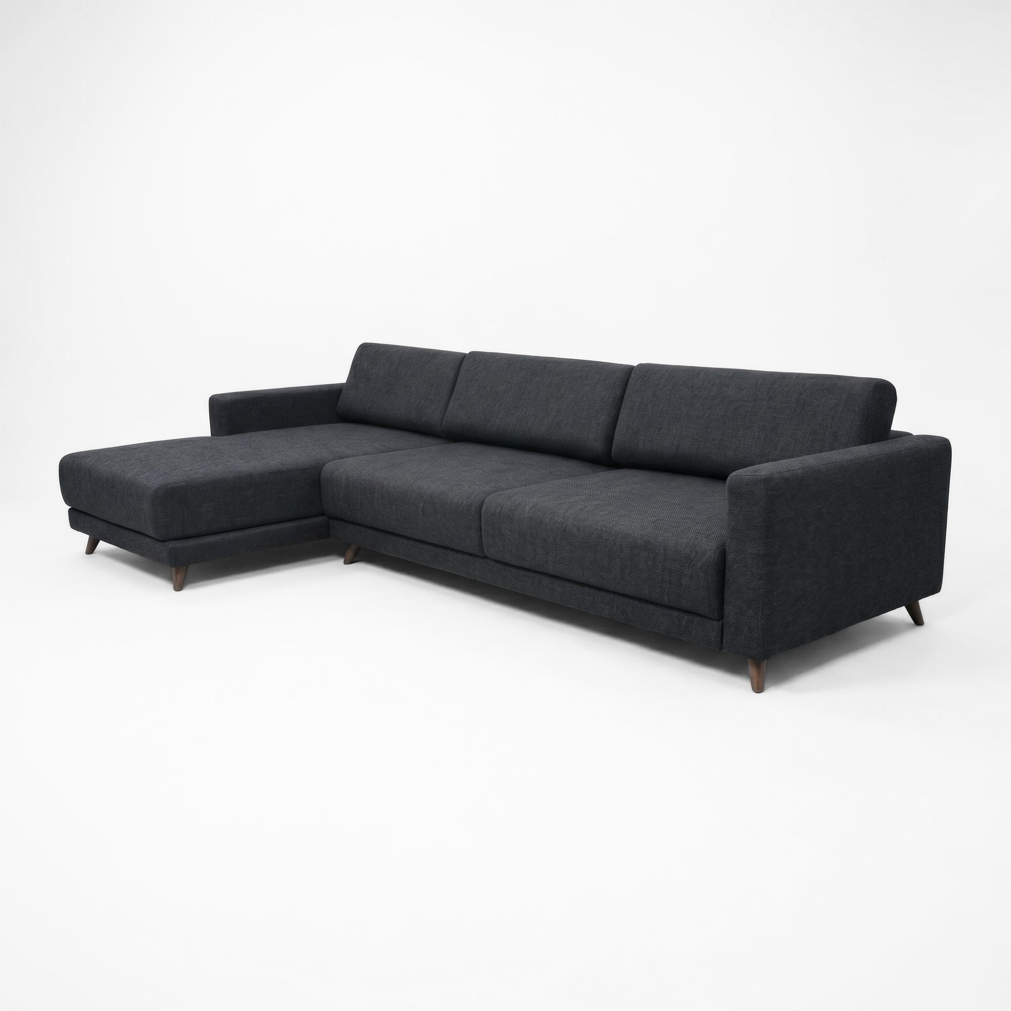 Tyme Corner Sofa Chaise Lounge Left Structured Fabric Night Black 2