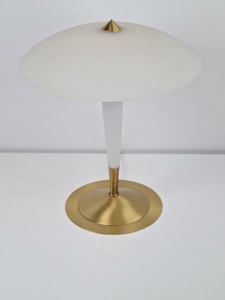 Vintage Tischlampe Milchglas Messing Weiß 2