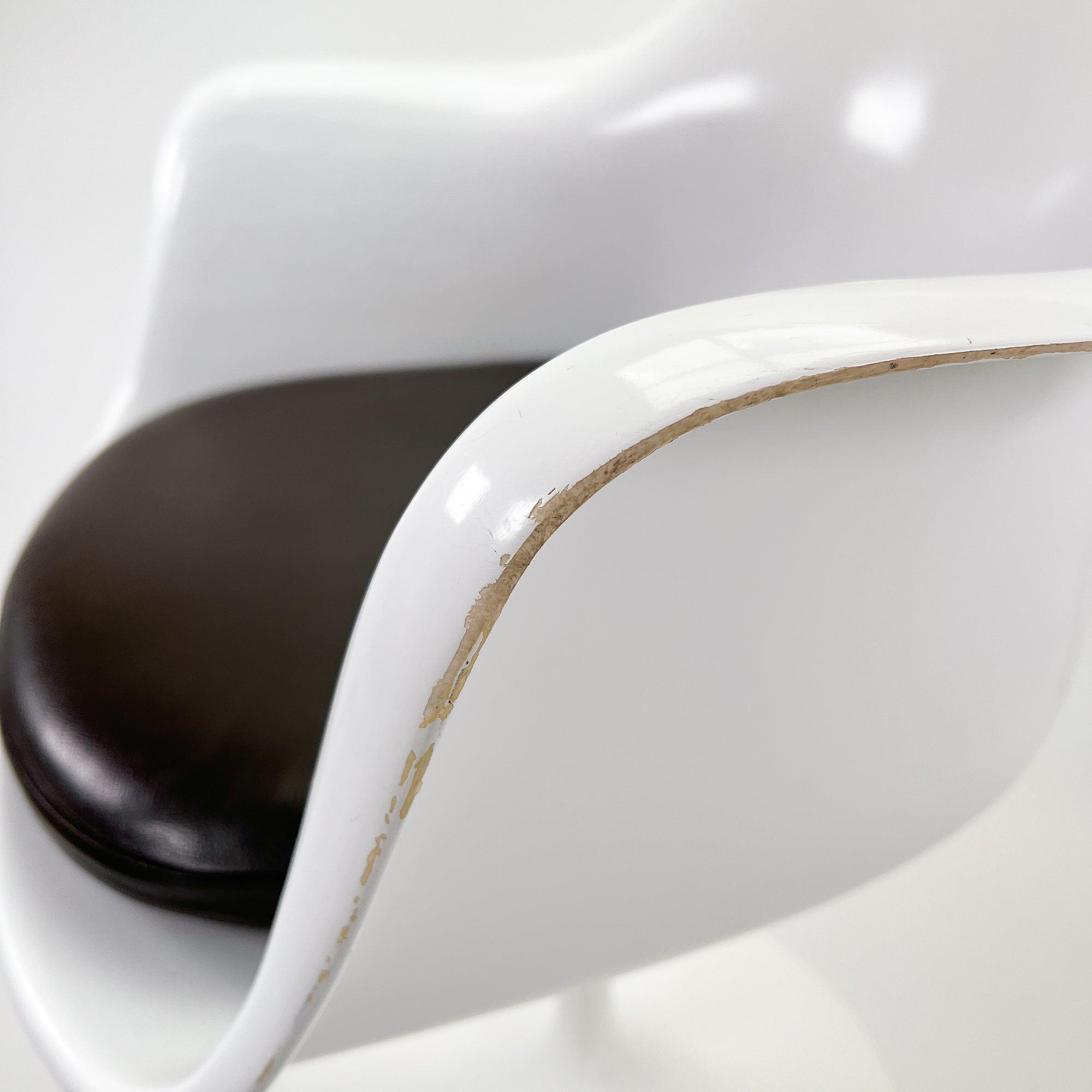 Saarinen Tulip Armchair White Brown Leather 4