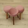 3x Vintage Hockern Holz Samt Rosa 1960er Jahre 3