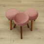3x Vintage Stools Wood Velvet Pink 1960s 3