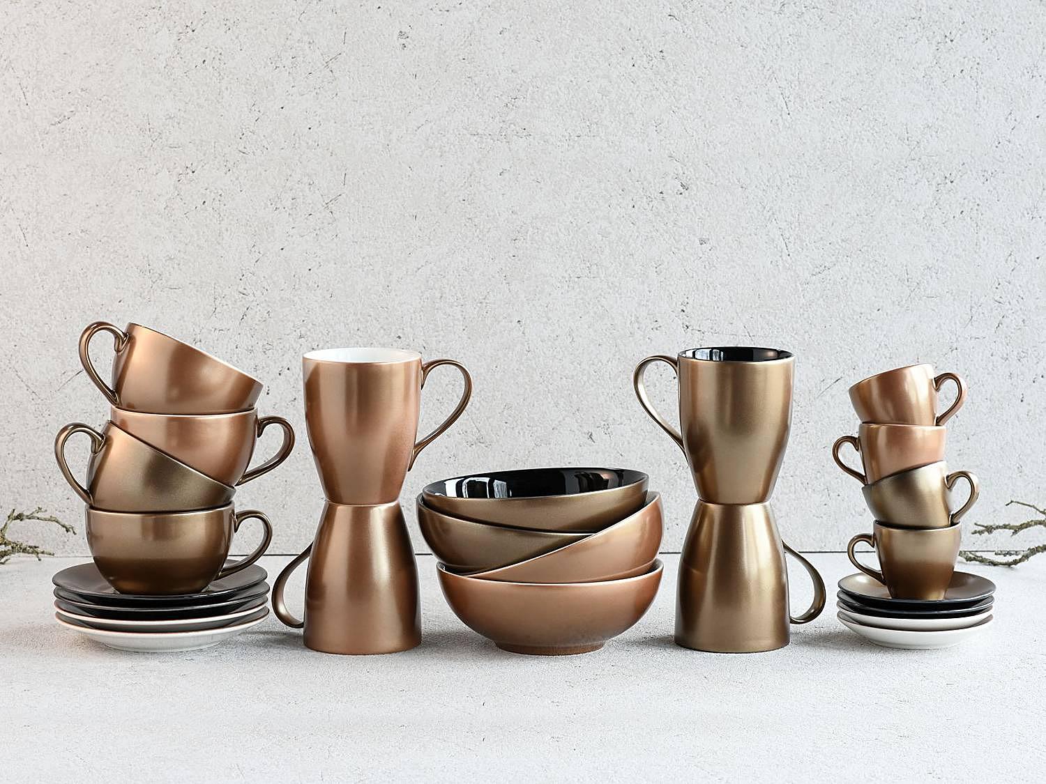 4-Teilig Golden Days Cappuccinotassen Steinzeug Schwarz 3