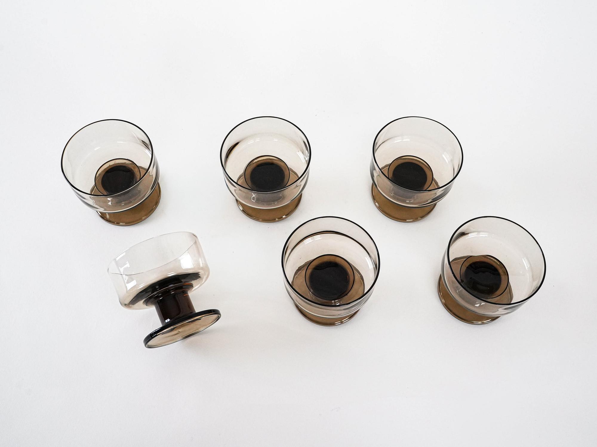 Dessertschalen-Set Rauchglas 1970er Jahre 6