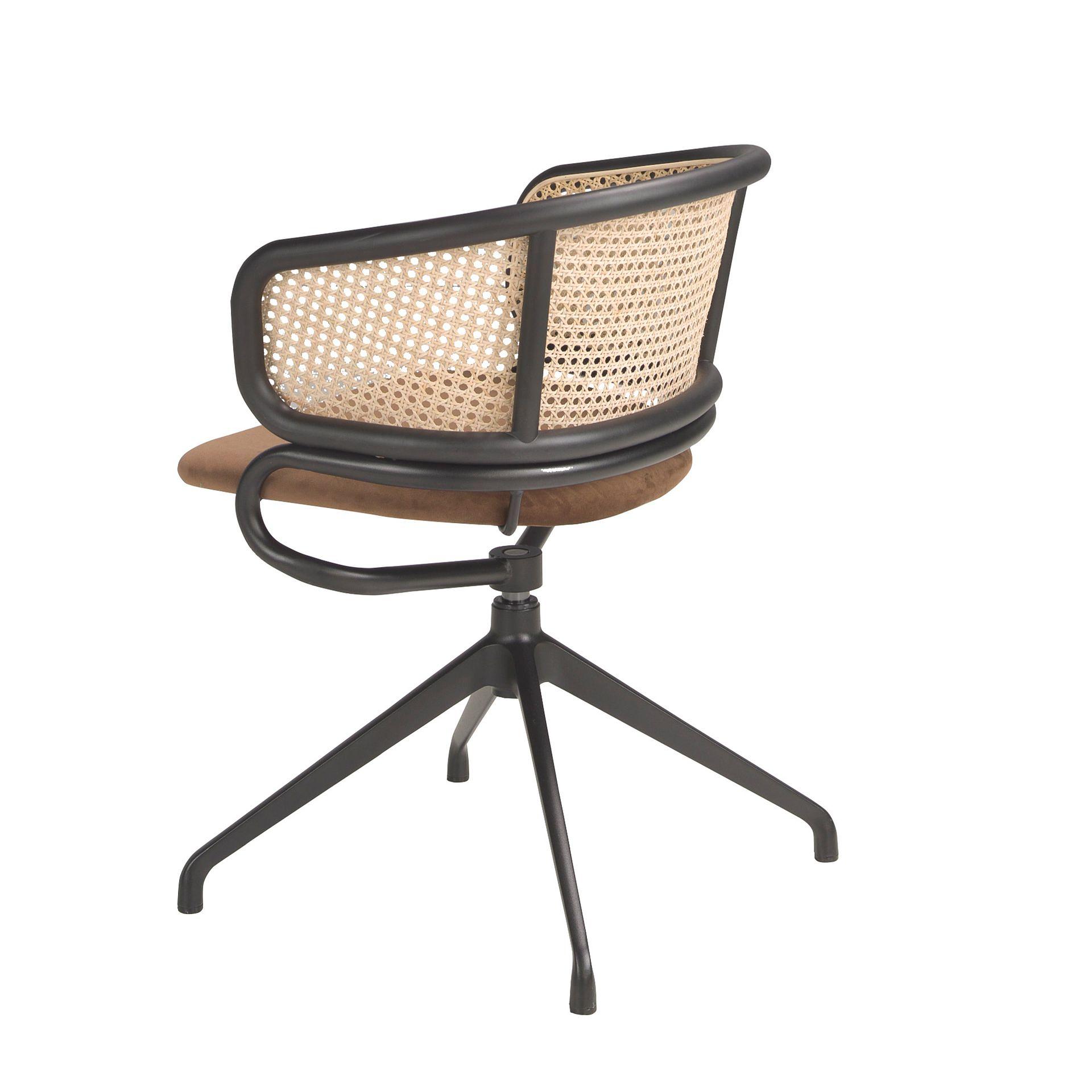Sedia girevole con braccioli rattan velluto marrone 6