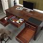 Vintage Schreibtisch Holz Glas Braun 2