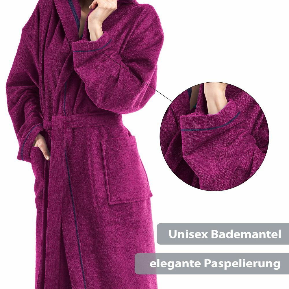 Unisex Baumwoll-Bademantel mit Kapuze Beere Medium 3