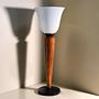2x Vintage Art Deco Tischlampe Milchglas Holz 1980er Jahre 5
