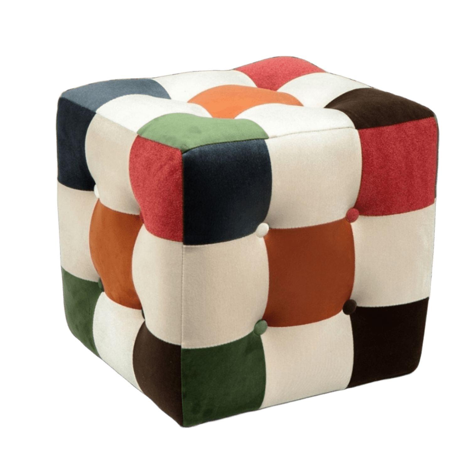 Patchwork Hocker Samt Mehrfarbig 1