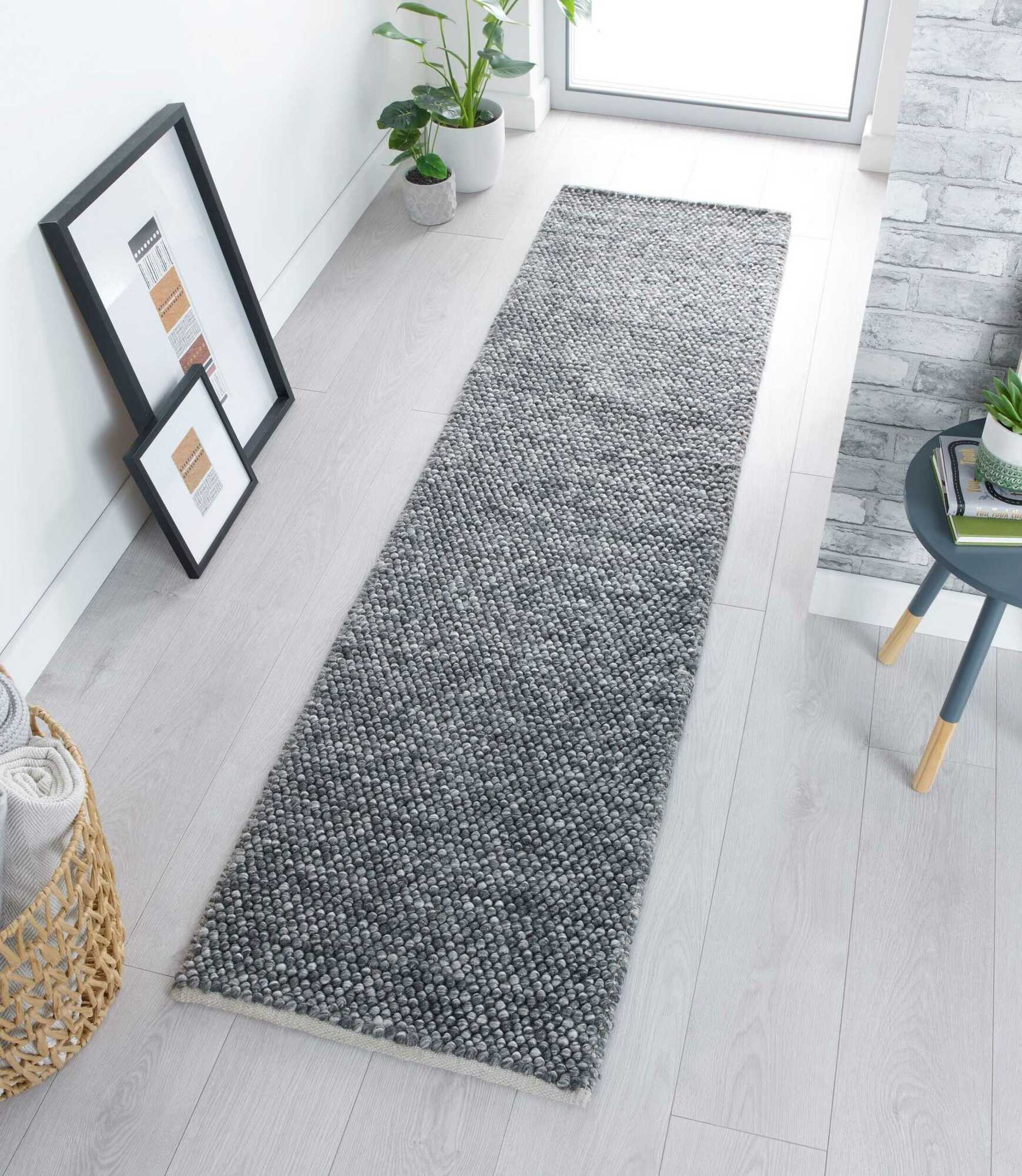 Läufer Wollmischung Minerals Dunkelgrau 60 x 230 cm 0