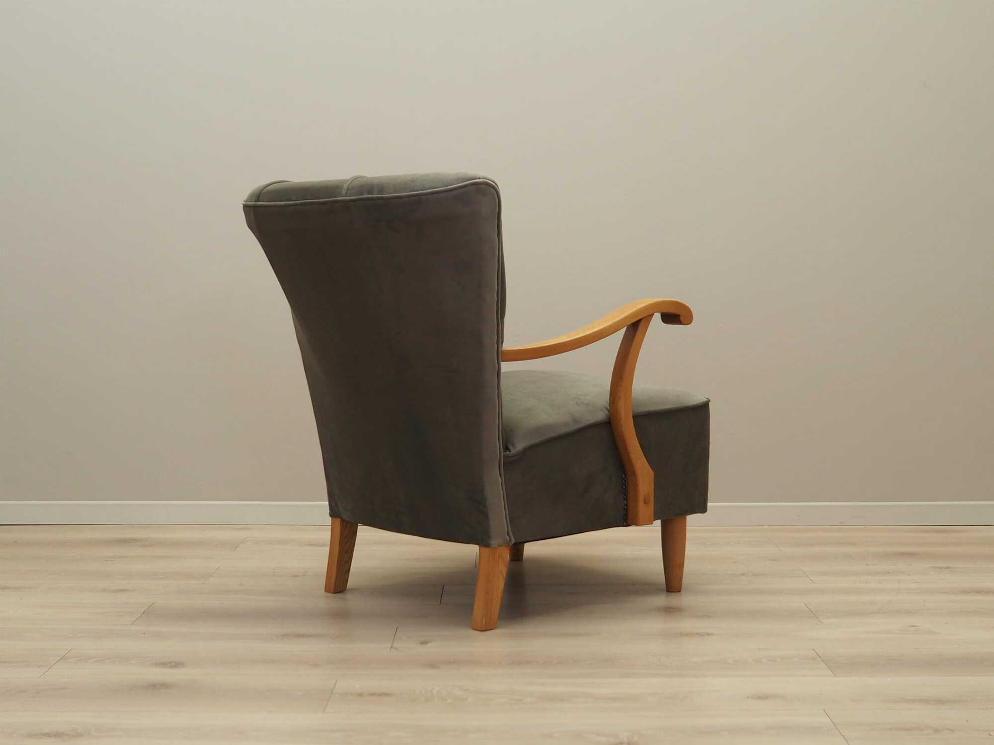 Vintage armchair beech wood velvet grey 1960s 7