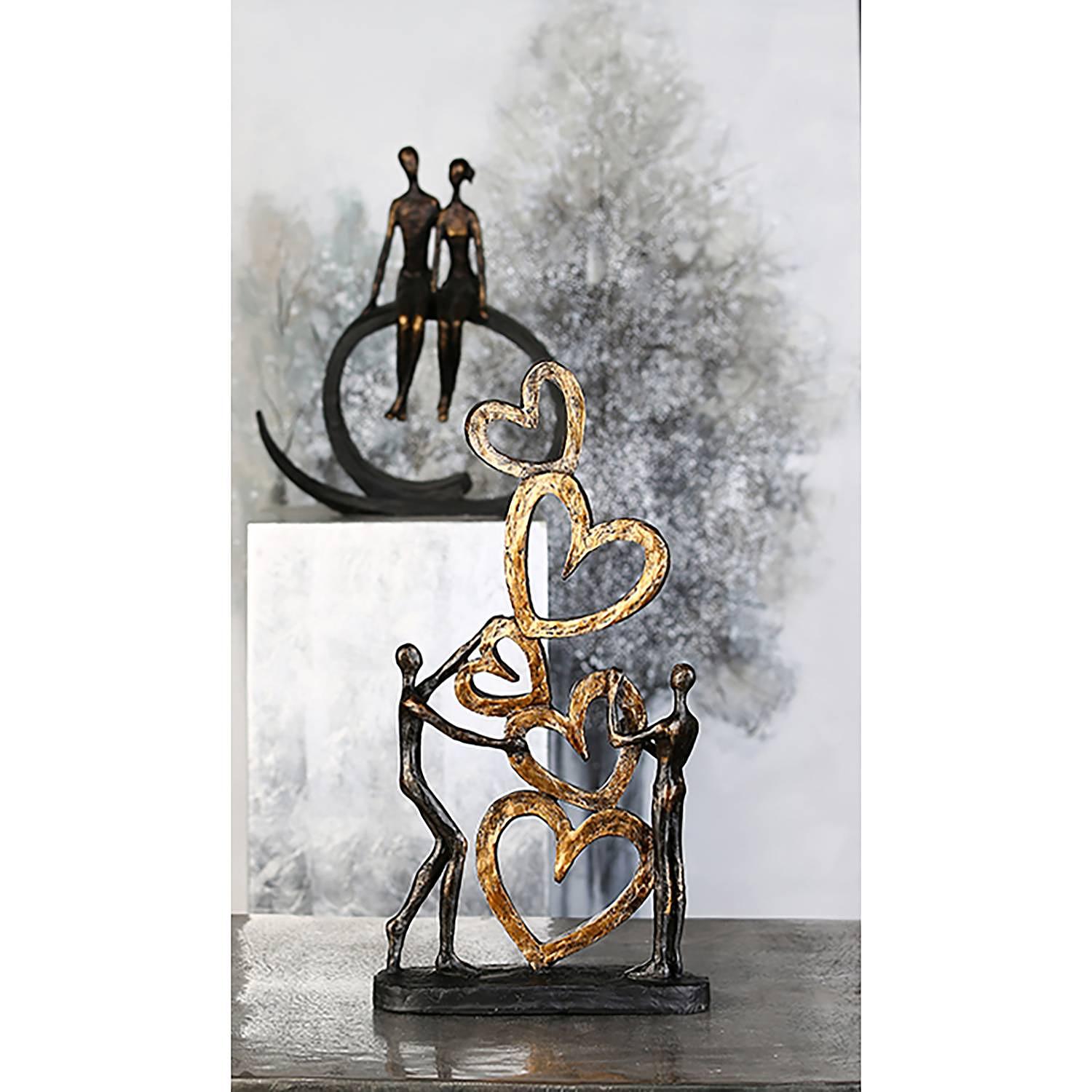 Herz auf Herz Skulptur  Kunstharz Champagner Bronze 2