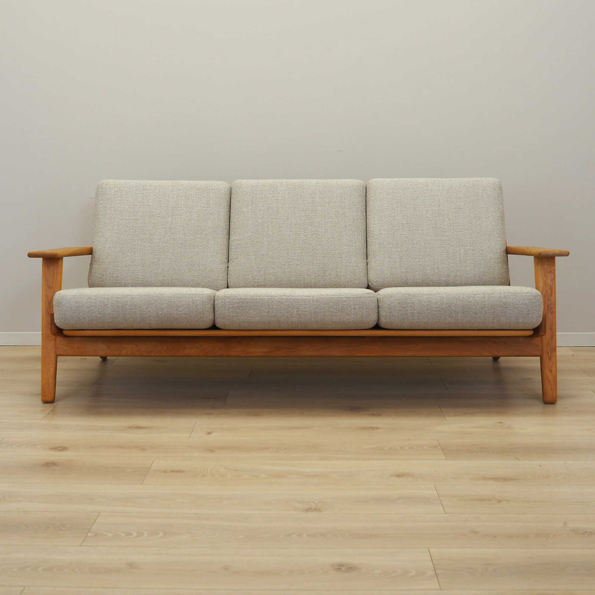 Vintage Sofa Oak Wood Textile Grey 1960s 1