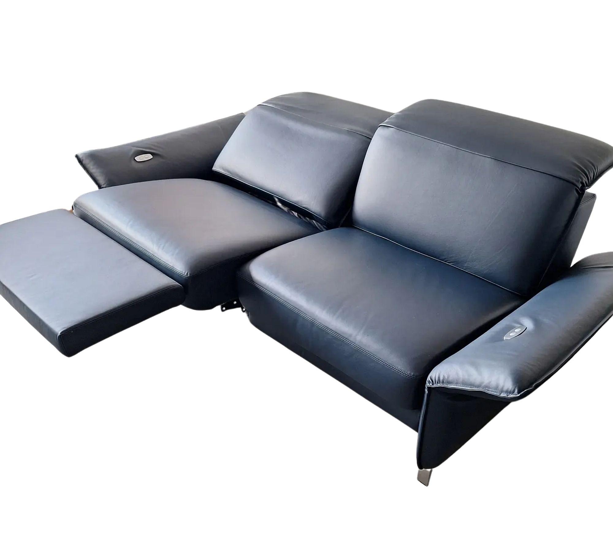 2x Sofa 2,5-Sitzer Leder Dunkelblau 1