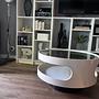 Vintage Space Age Runder Couchtisch Glas Weiß 80cm 1