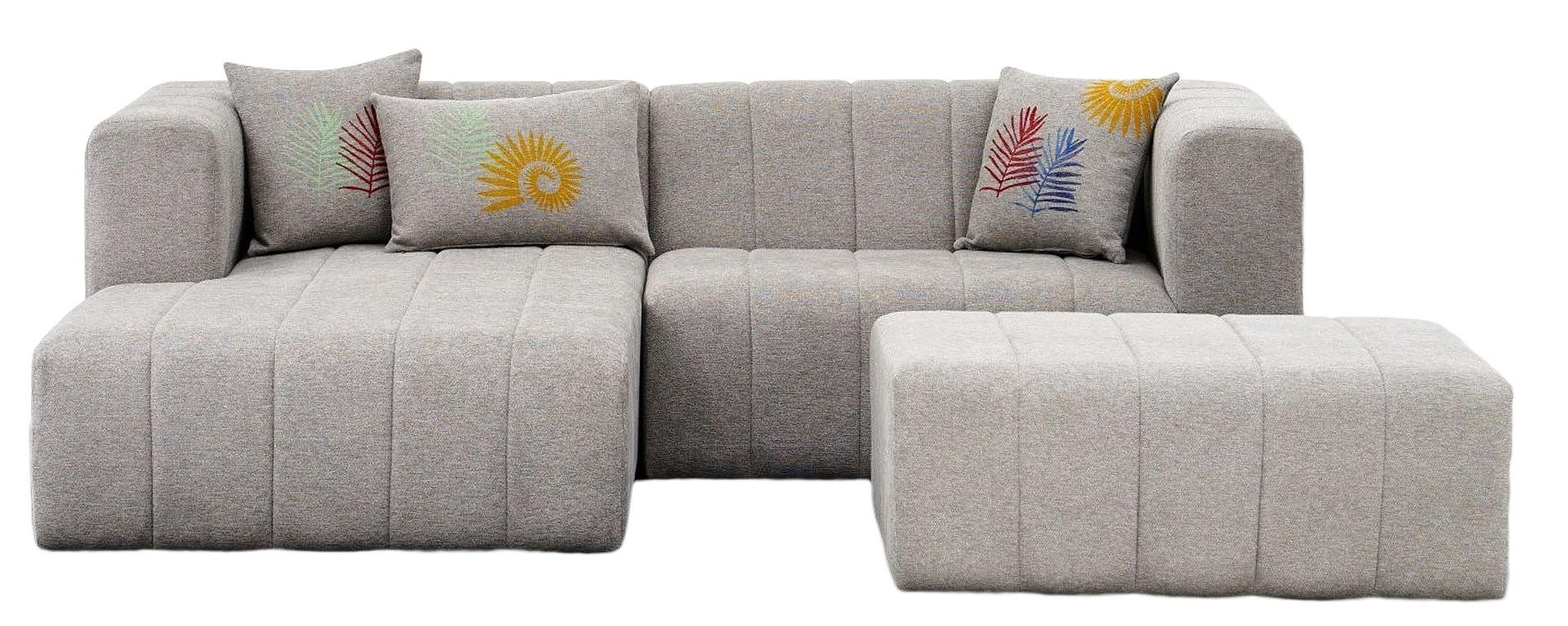 Beyza Sofa Récamiere Links mit Hocker Hellgrau 8