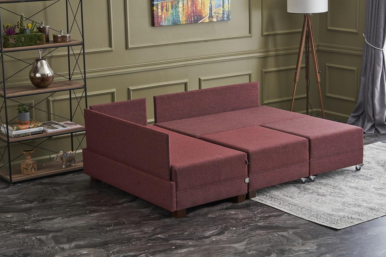 Fly Ecksofa Links mit 2 Hockern Rot 2