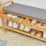 Garderobenbank Massivholz Bambus Bezug Grau 3