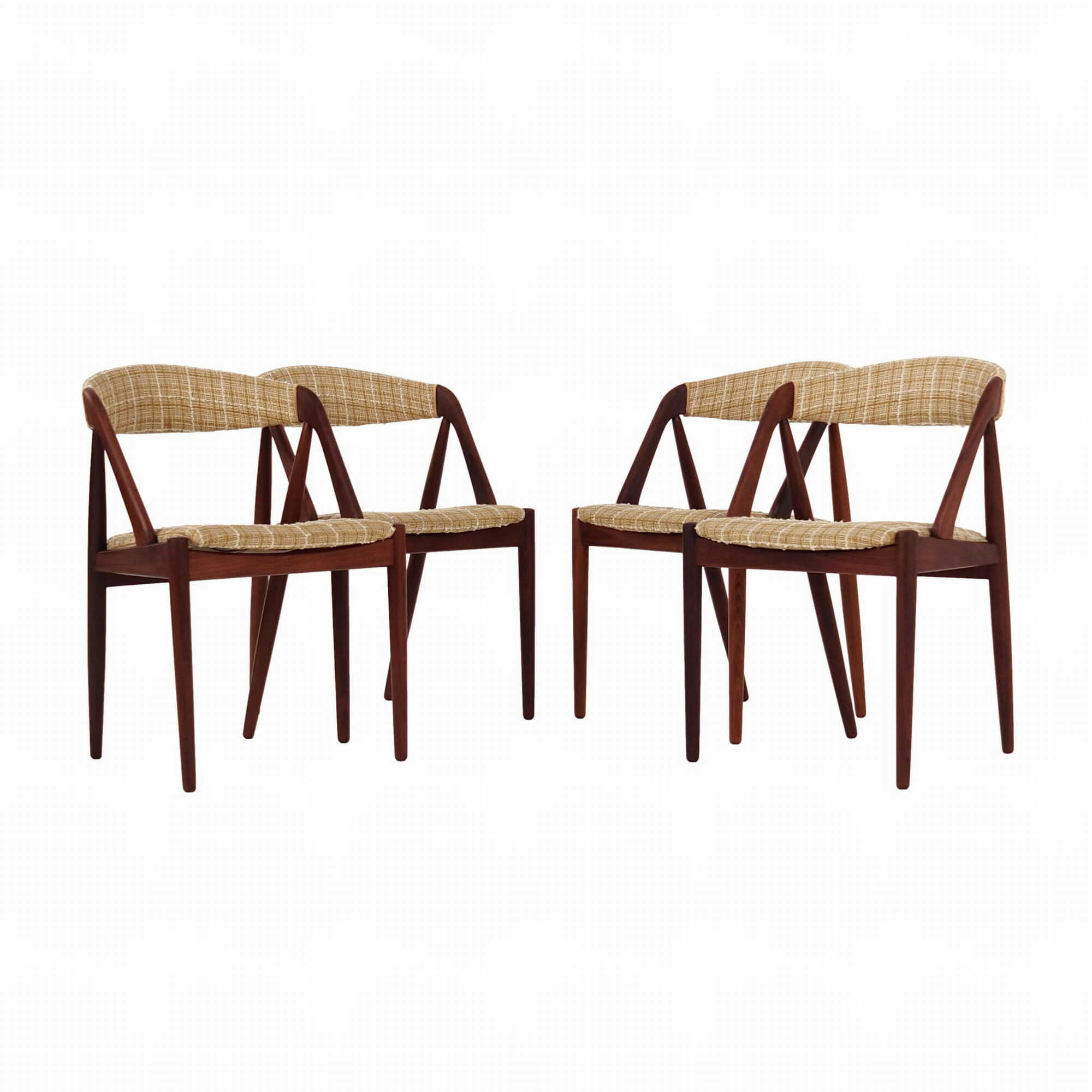 4x Vintage chair teak wood textile beige 1970s 0