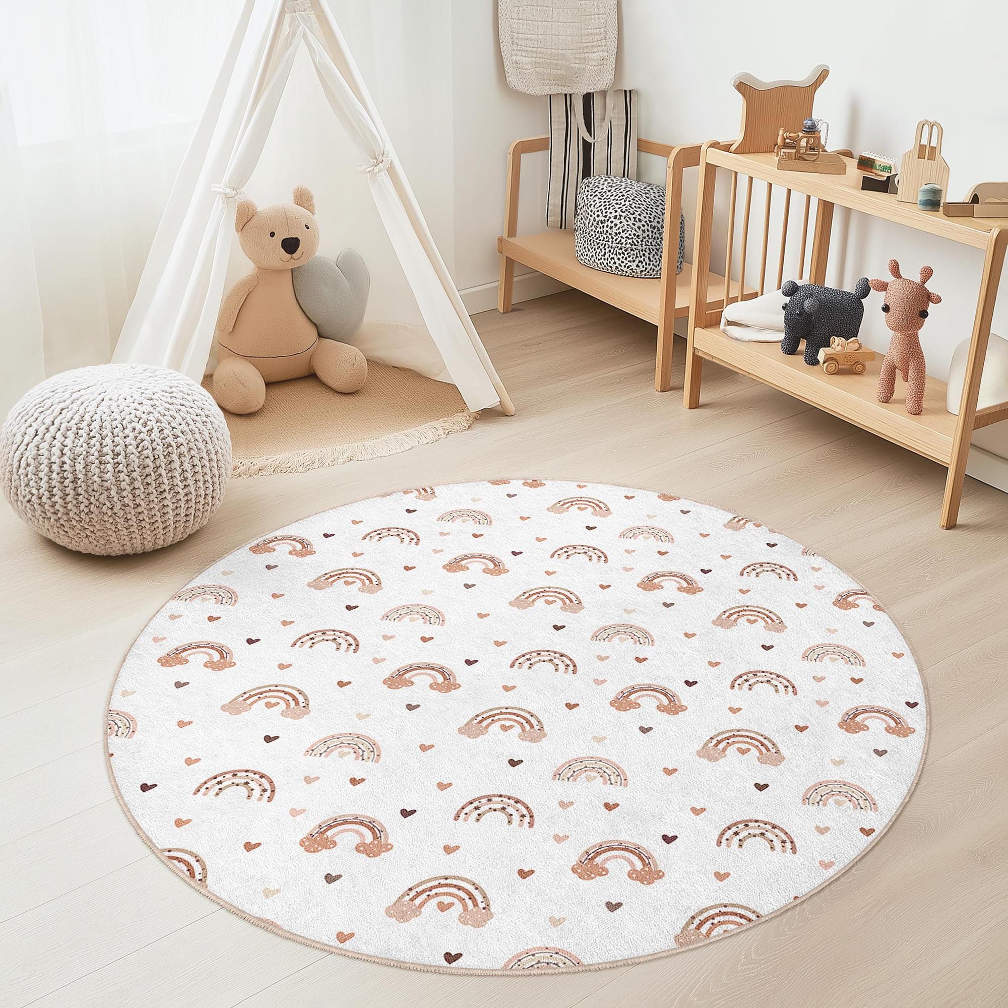 Regenbogen und Herz Kinderteppich Mehrfarbig Ø150cm 3