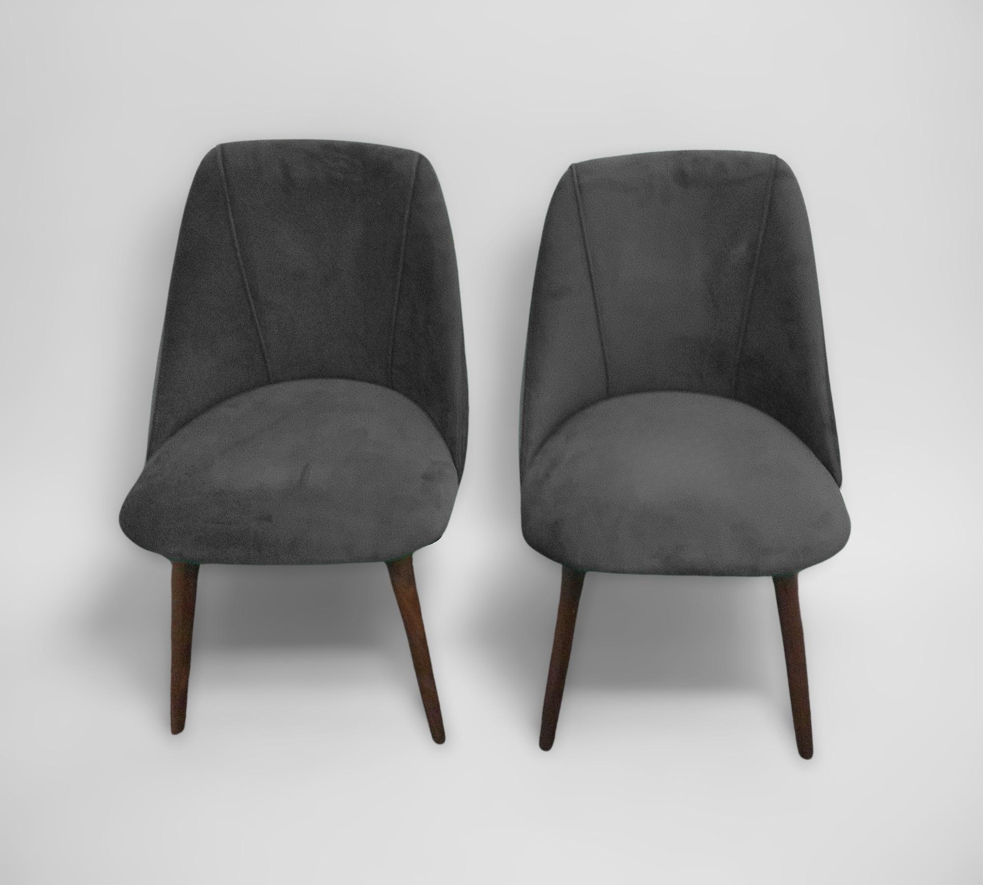 2x Lule Esszimmerstuhl Nussbaumholz Samt Dunkelgrau 0
