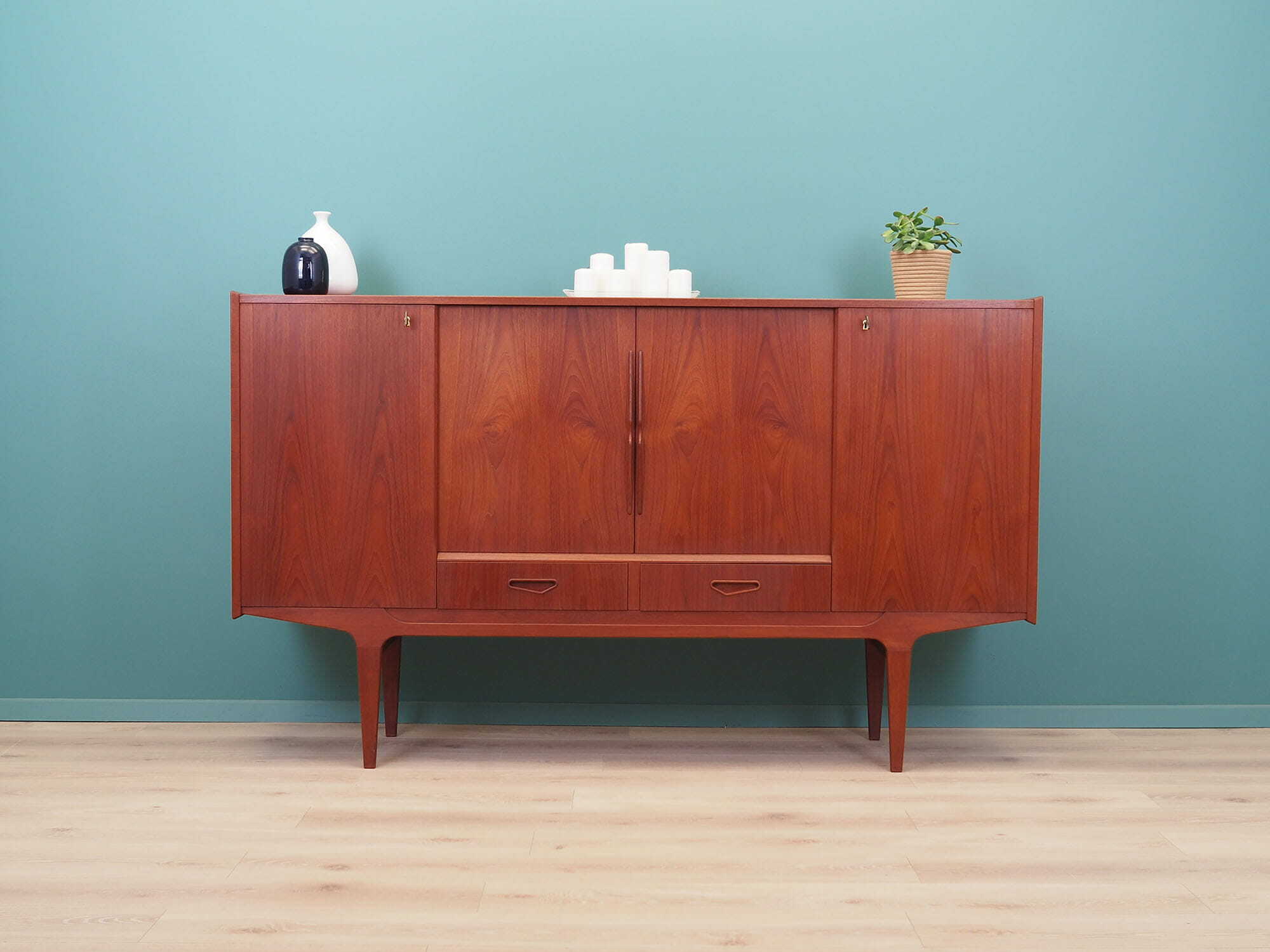Vintage Highboard Holz Braun 1960er Jahre 1