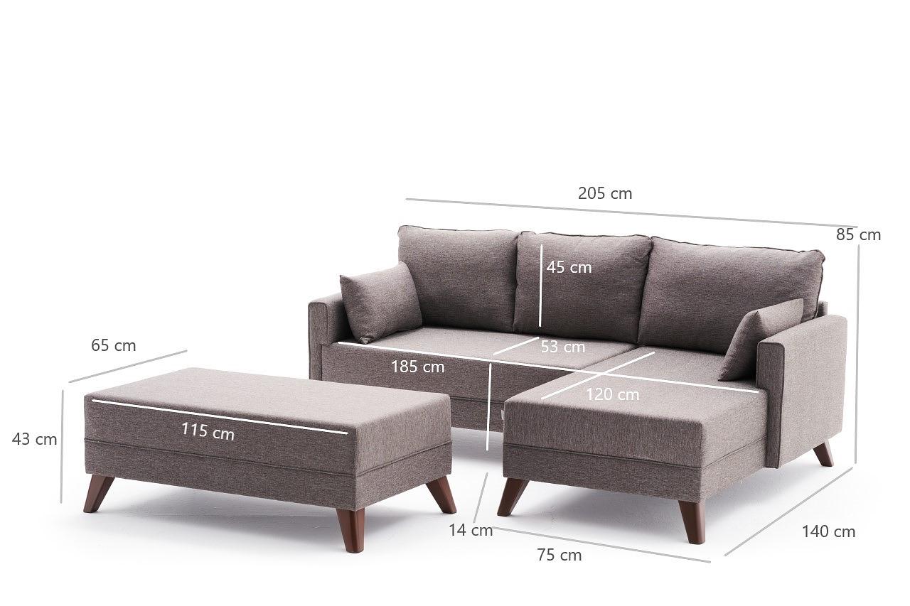 Bella Sofa Récamiere Rechts mit Hocker Braun 7