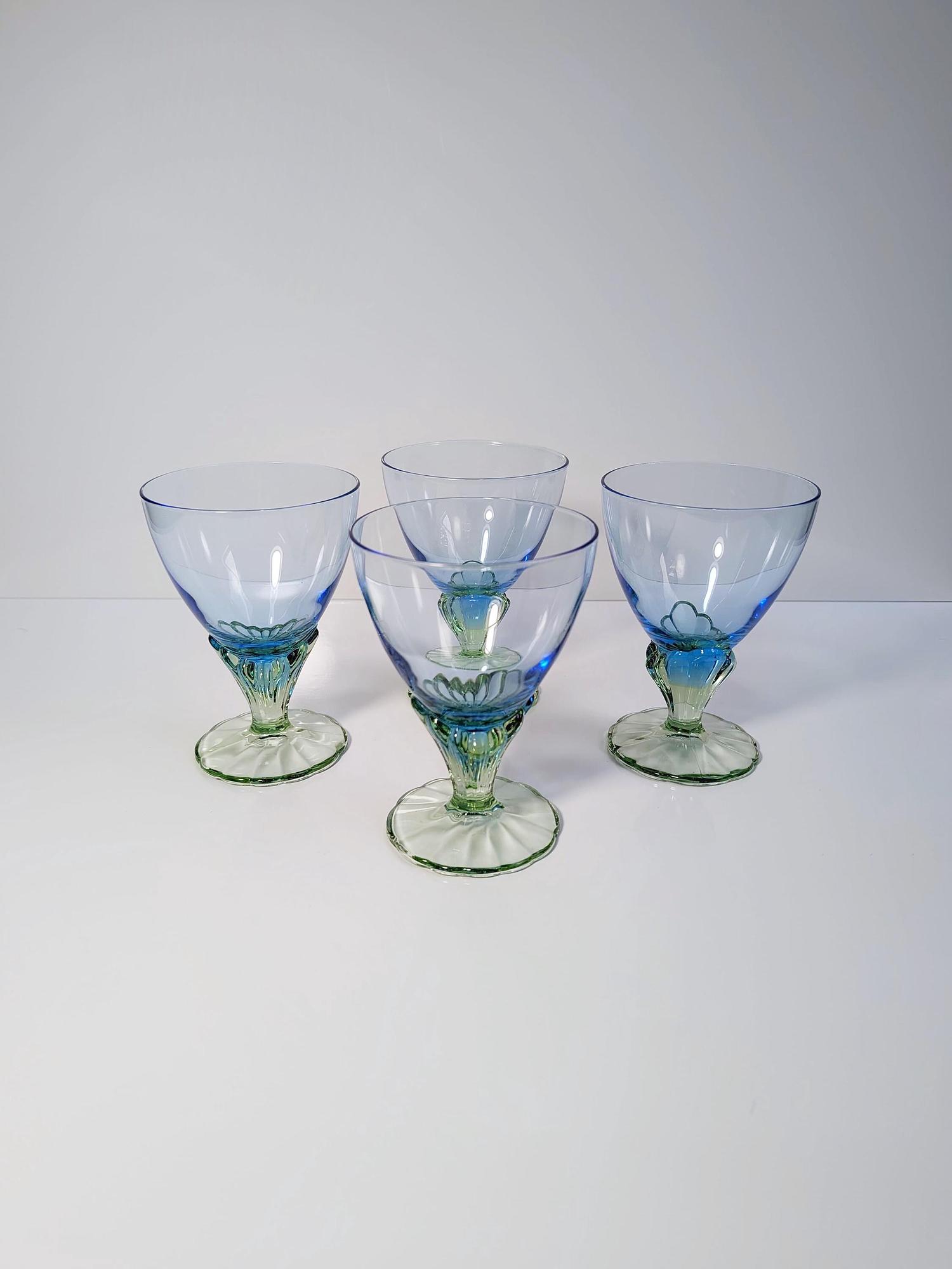 4x Vintage Glas Blau 1990er Jahre 0