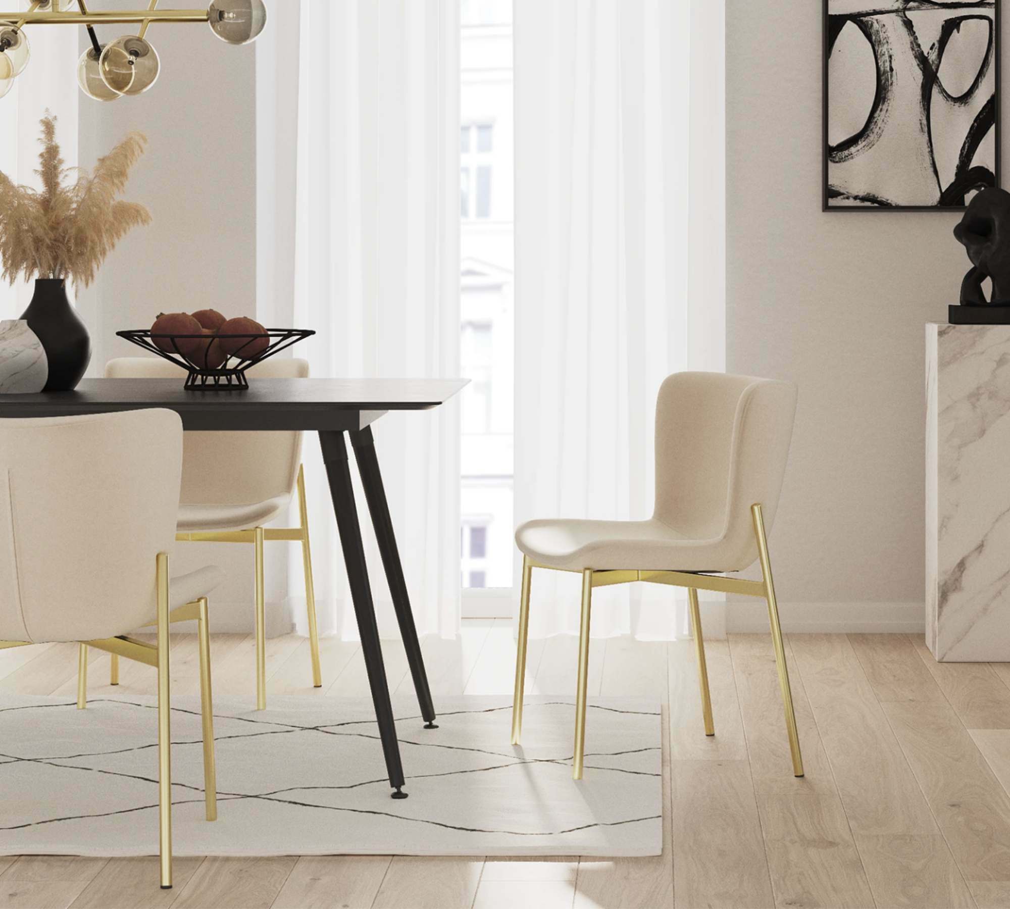 2x Dining chair velvet iron cream 6