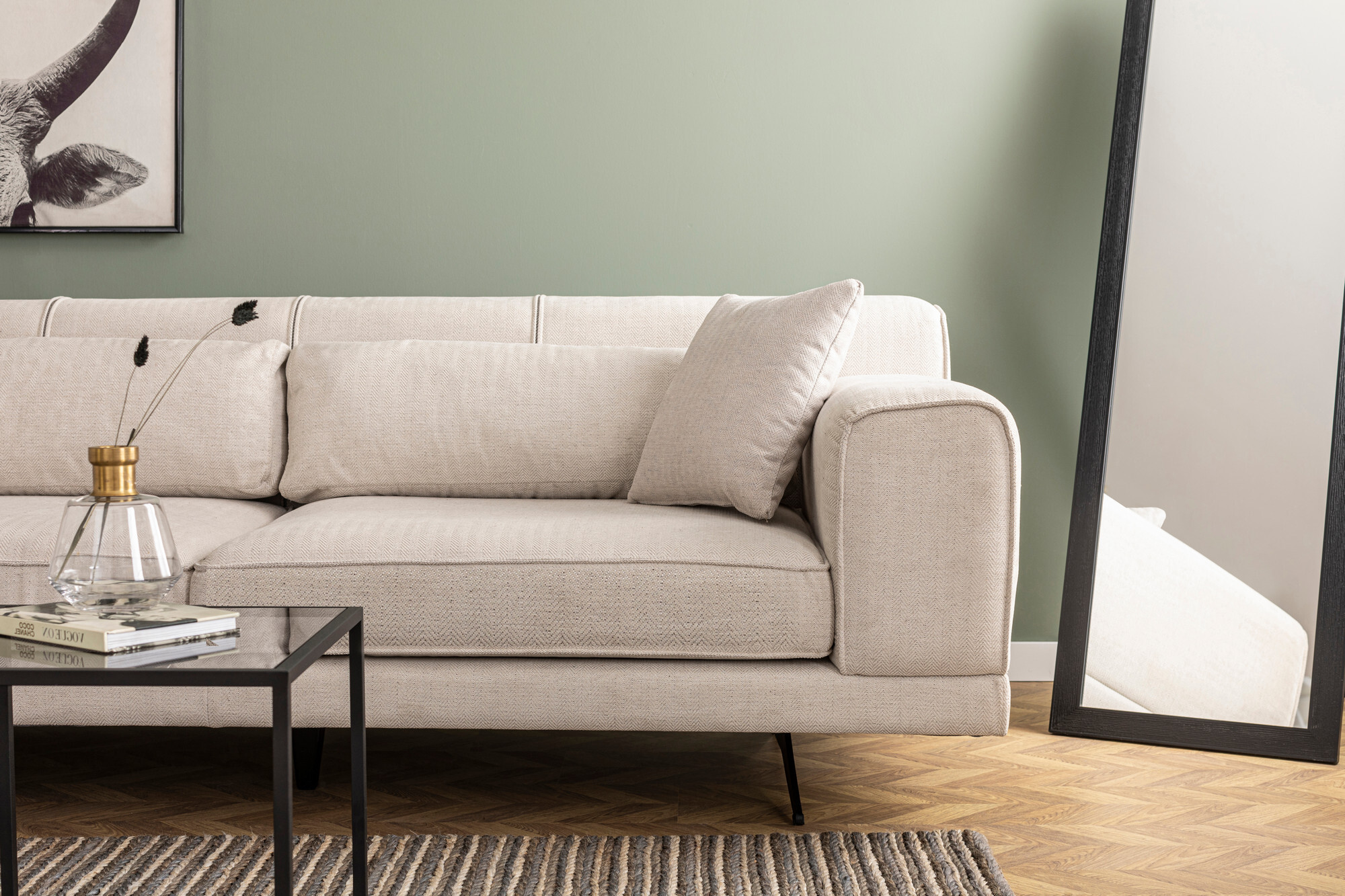 Sofa Récamiere Links Polyester Holz Beige 2