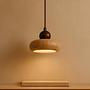 Round Pendant Light Walnut Wood Travertine Brown 0
