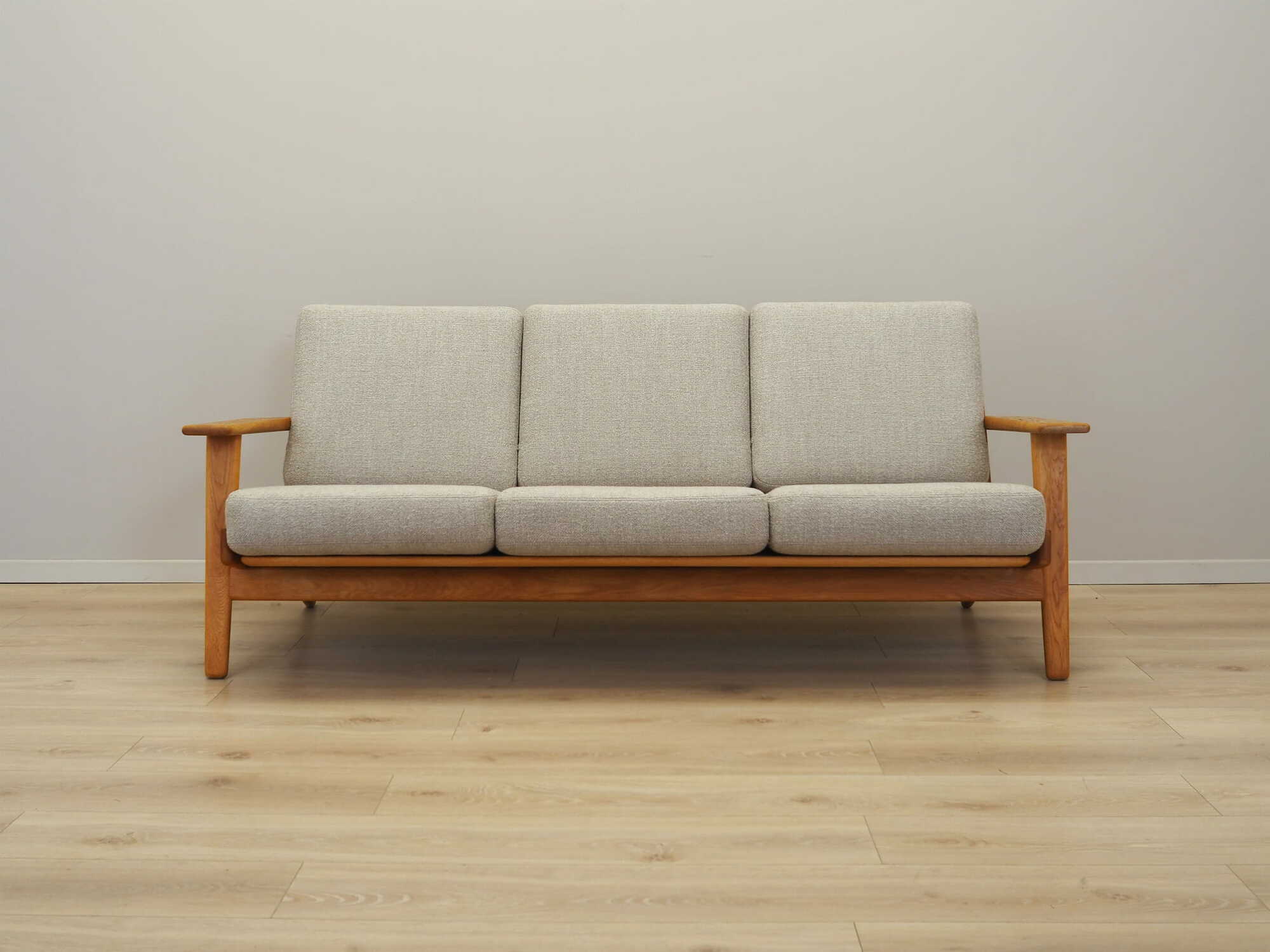 Vintage Sofa Oak Wood Textile Grey 1960s 2