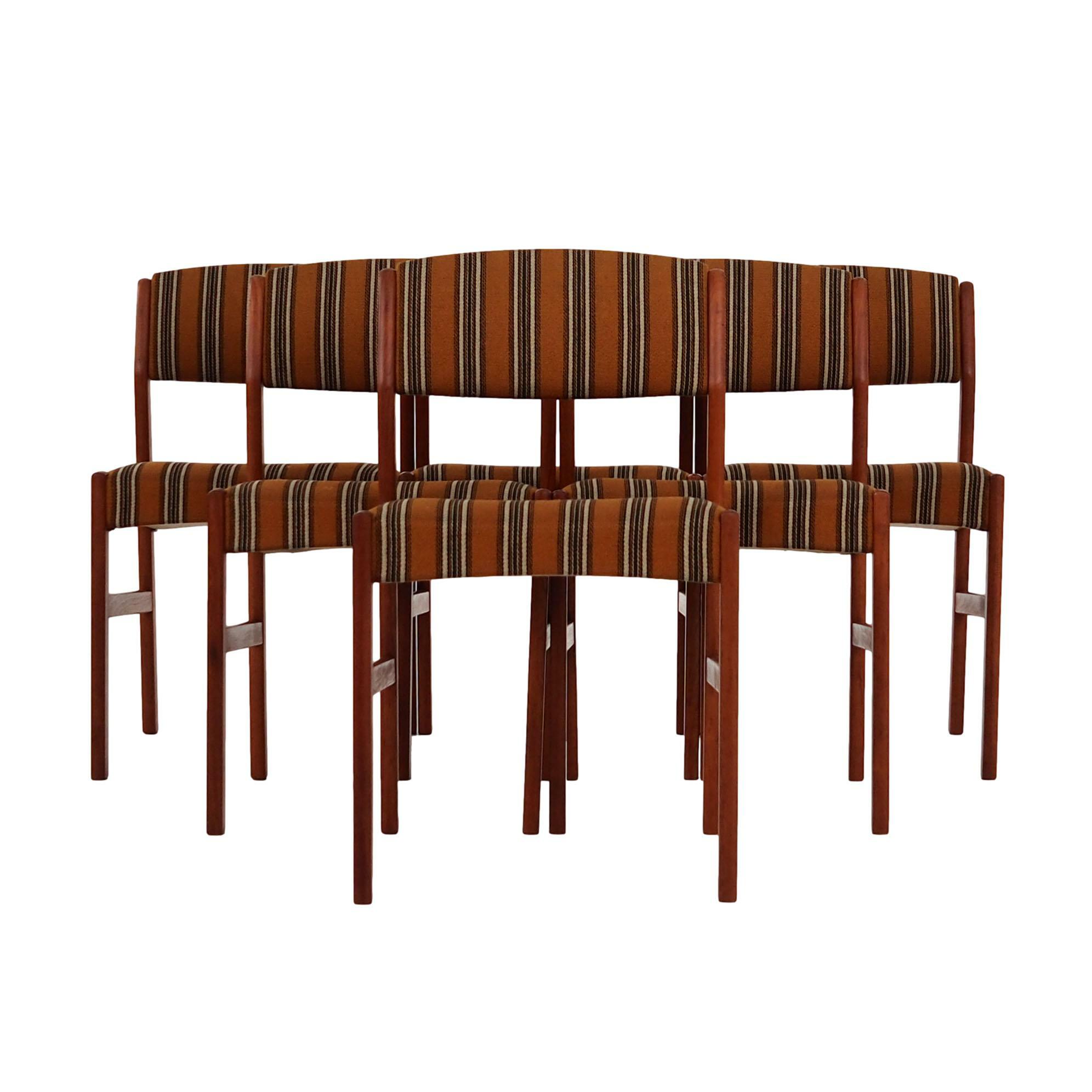 6x Vintage Stuhl Teakholz Textil Braun 1970er Jahre 0