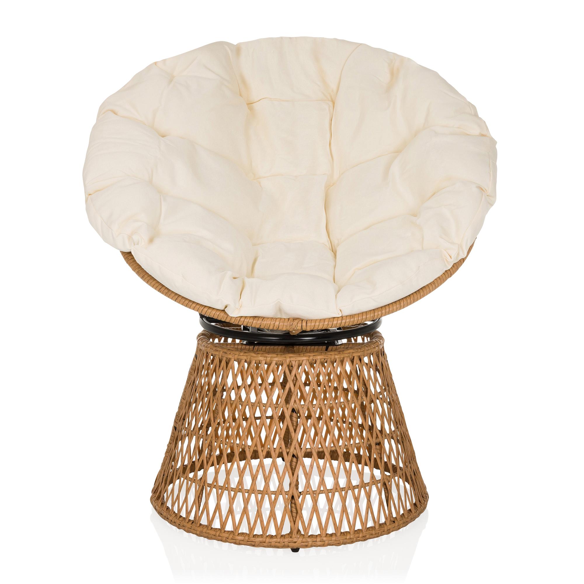 Weavora Papasansessel Drehbar mit Kissen Beige 2