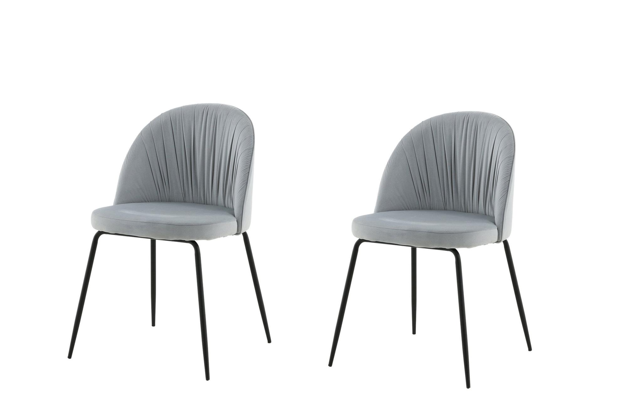 2x Wrinkles Esstischstuhl-Set Samt Metall Schwarz Grau 0